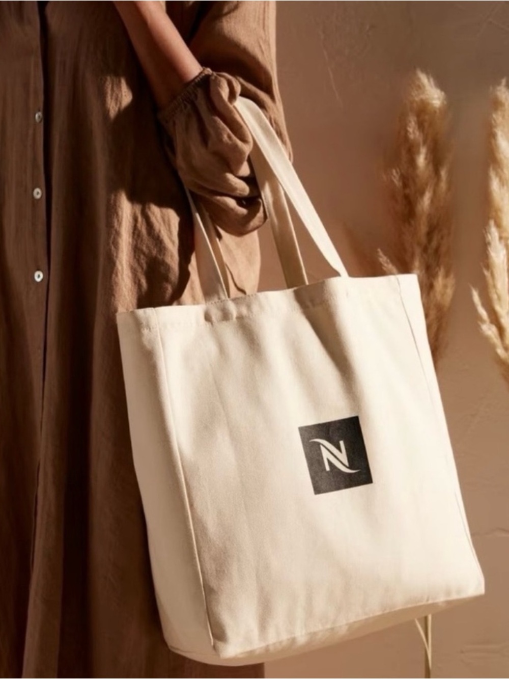 NWOT Nespresso Upcycled Canvas Tote Bag, Beige